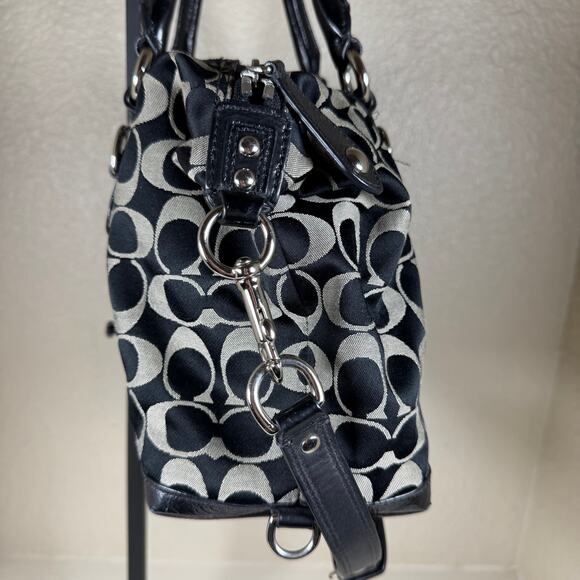 Coach Ashley Signature Sateen Large Satchel handbag F15443 in black and taupe. - Picture 14 of 16